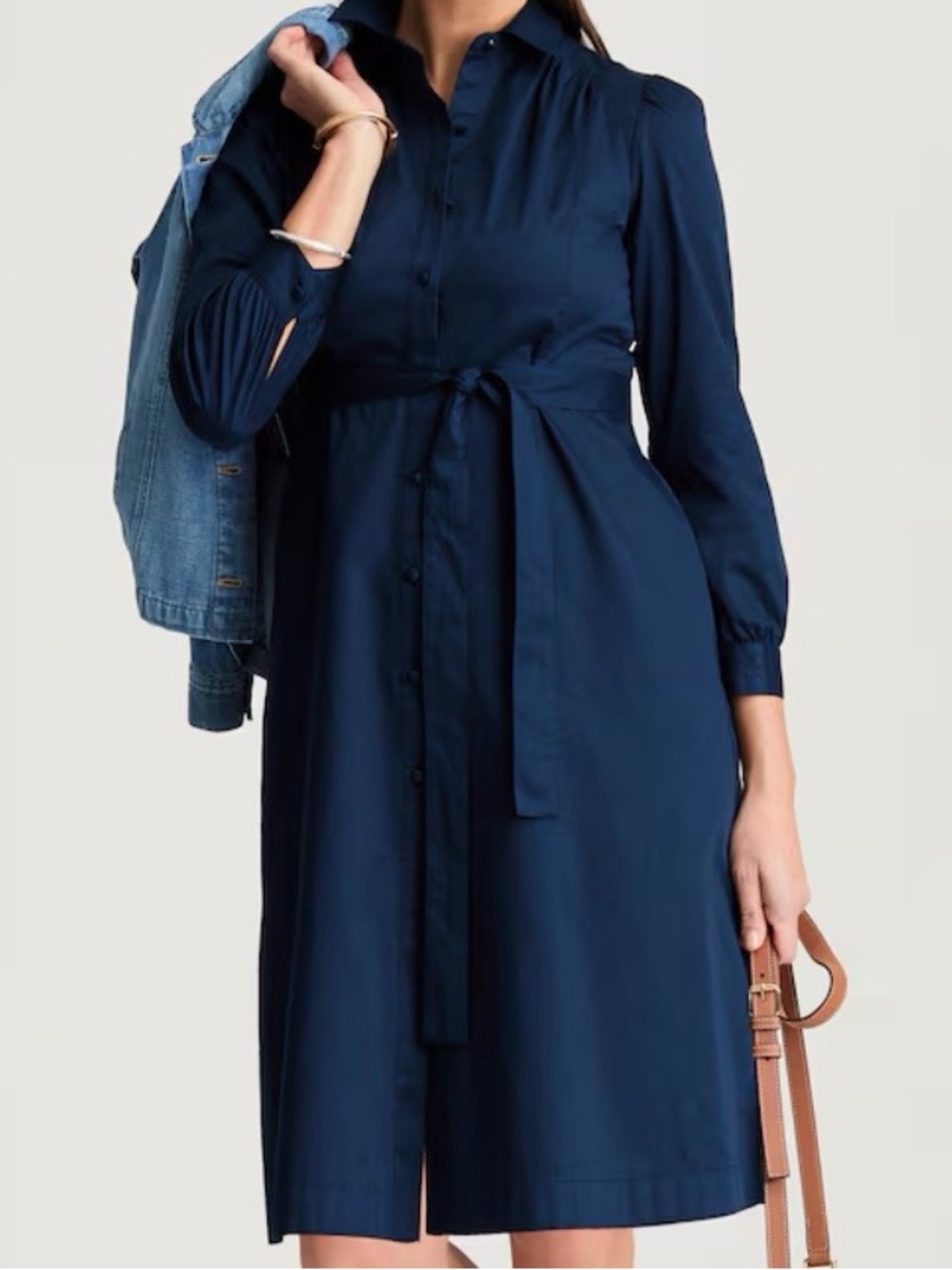 J. Jill Dress Size Medium Navy Blue Long-Sleeve Shirtdress 100% Cotton NWT